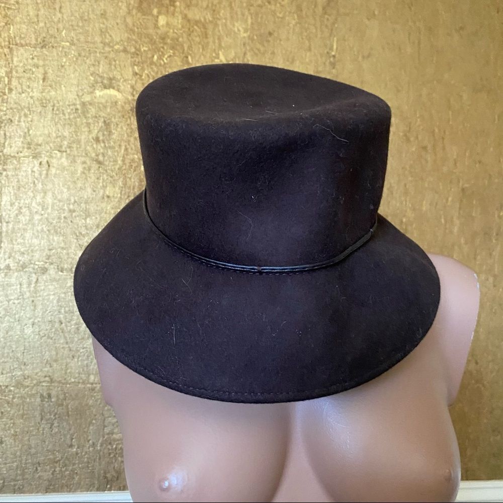 Vintage bucket hat brown 100% wool bow detail - Picture 2 of 5